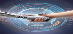 机械人和人握手的科技机器人科技背景高清图片