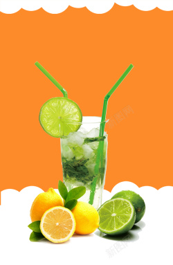 柠檬果园青柠檬汁夏季饮品海报背景素材高清图片