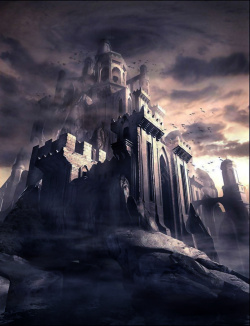 欧式建筑夜景梦幻天空城堡动漫情景平面广告高清图片