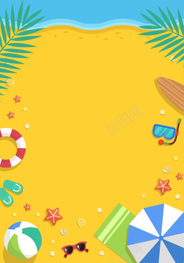 卡通手绘夏季棕榈叶海滩上新背景素材背景