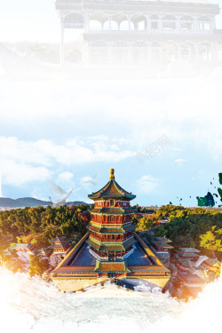 北京天坛插画颐和园旅游旅行海报高清图片