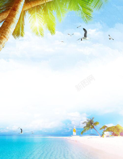 海鸥椰子树夏日风情夏季旅行外出游玩海报背景素材高清图片