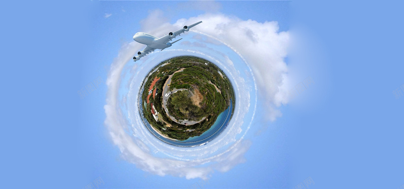 创意飞机旅游球形小岛海报背景
