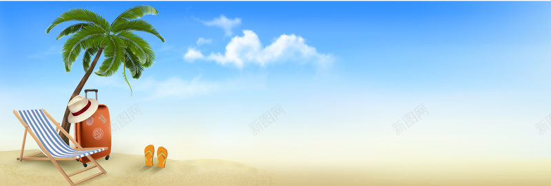夏日沙滩度假banner背景jpg设计背景_新图网 https://ixintu.com 椰子树 沙滩鞋 海报banner 摄影 风景