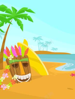 卡通夏威夷夏季清凉暑期出游海报背景素材背景
