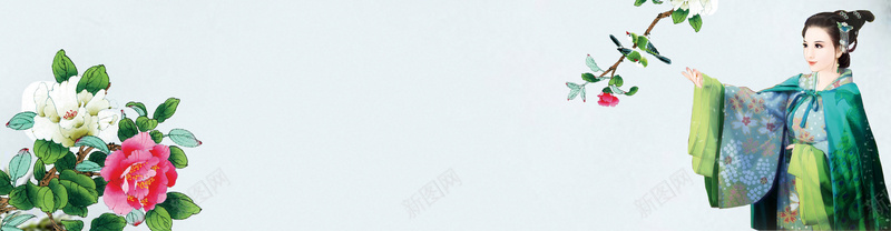 淘宝背景图psd设计背景_新图网 https://ixintu.com 牡丹花 温馨 美人 背景 花草 灵鸟 戏鸟