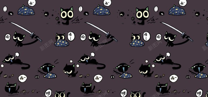 黑色猫咪jpg设计背景_新图网 https://ixintu.com 卡通 手绘 猫咪 童趣 黑色 海报banner