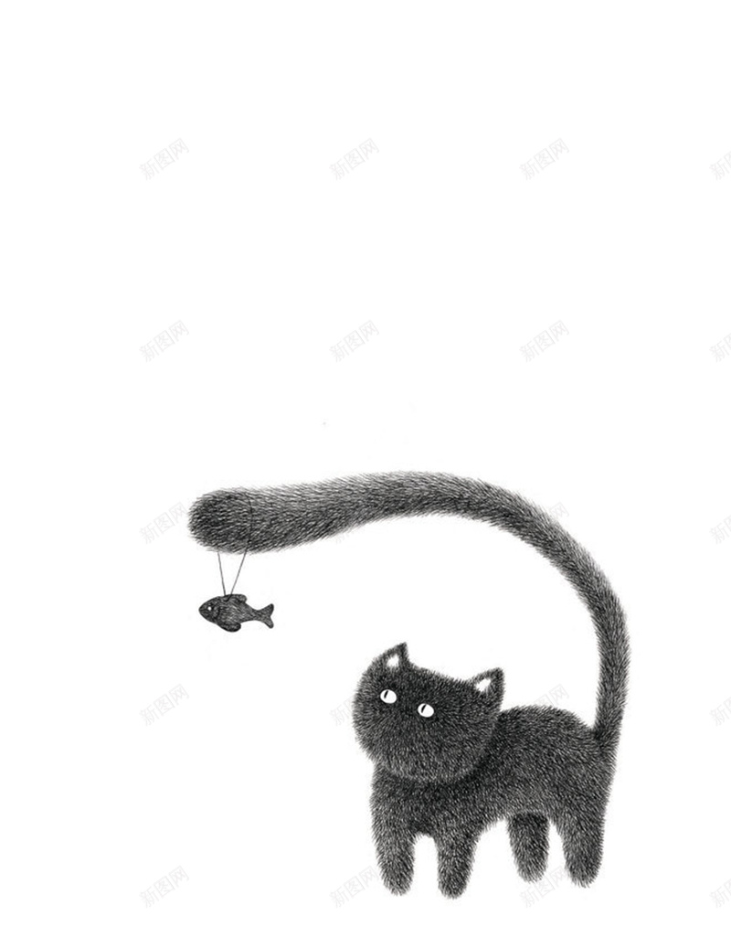 猫鱼素描小清新插画手绘jpg设计背景_新图网 https://ixintu.com 猫 鱼 素描 小清新 插画 手绘 h5背景 画手