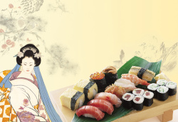 山水美女日本美食节宣传背景图高清图片