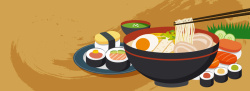 日式面条餐厅插画海报背景高清图片