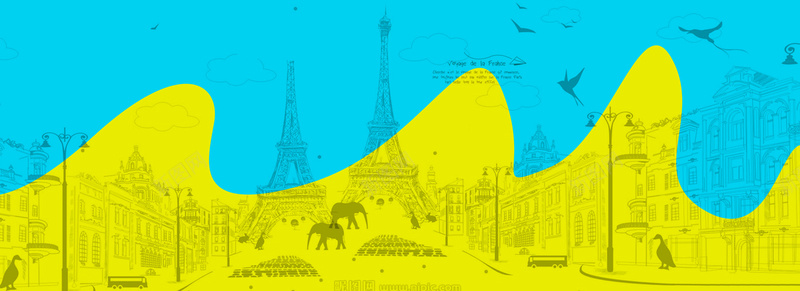 黄蓝双色手绘巴黎背景背景