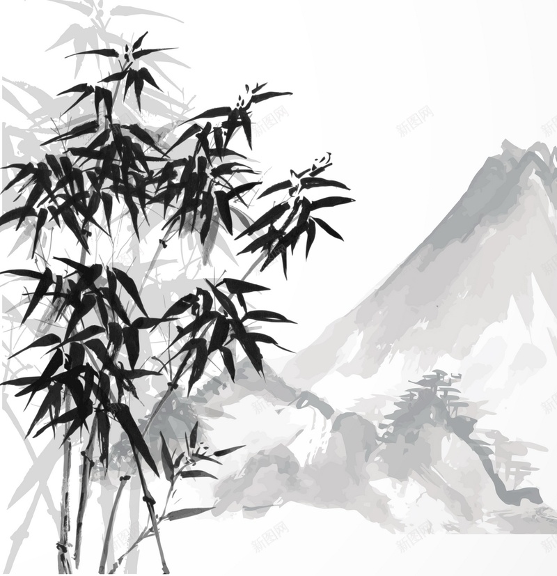 水墨竹子jpg设计背景_新图网 https://ixintu.com 水墨 竹子 竹叶 竹杆 中国风 山脉