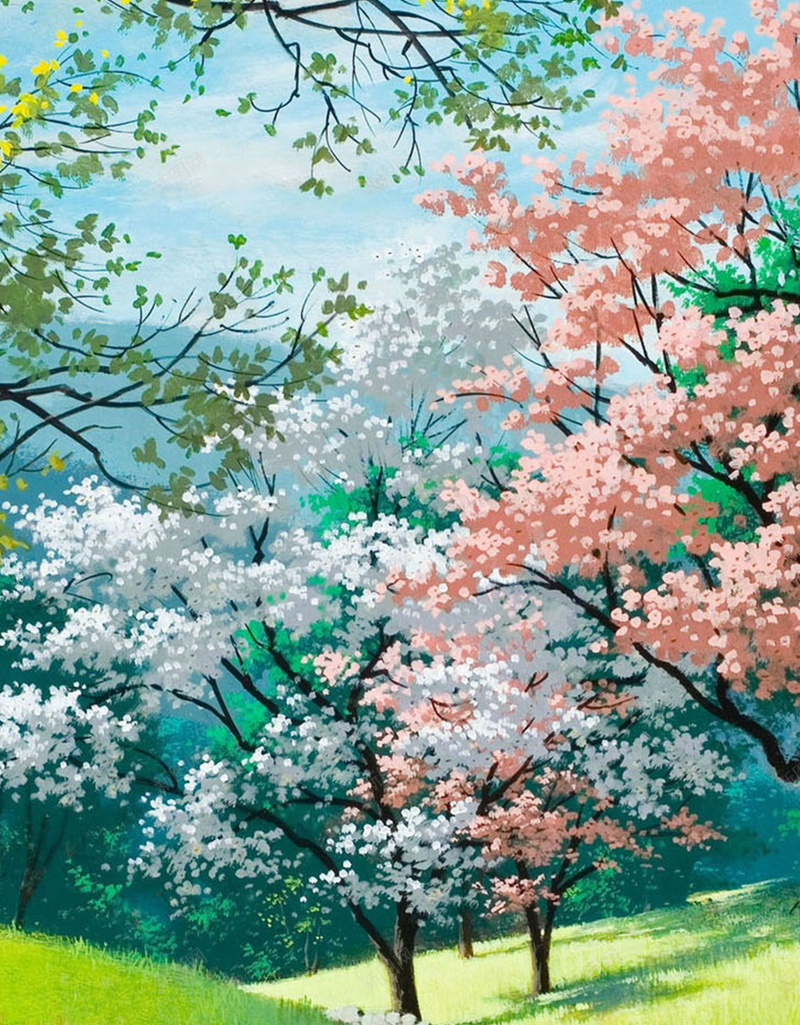 花树下的小道插画H5背景jpg设计背景_新图网 https://ixintu.com 卡通 小道 插画 背景 花树 H5 童趣 手绘