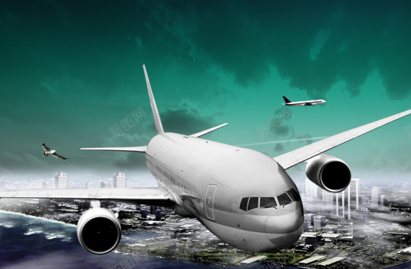 大气飞机客运绿色背景素材背景