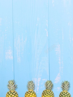 木纹木板文艺蓝色木板冰菠萝水果快递海报背景psd高清图片