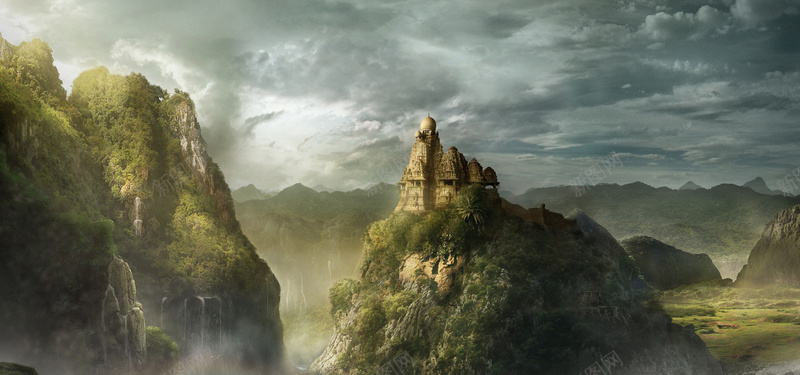 孤山上的城堡jpg设计背景_新图网 https://ixintu.com 山峰 山 城堡 海报banner 摄影 风景