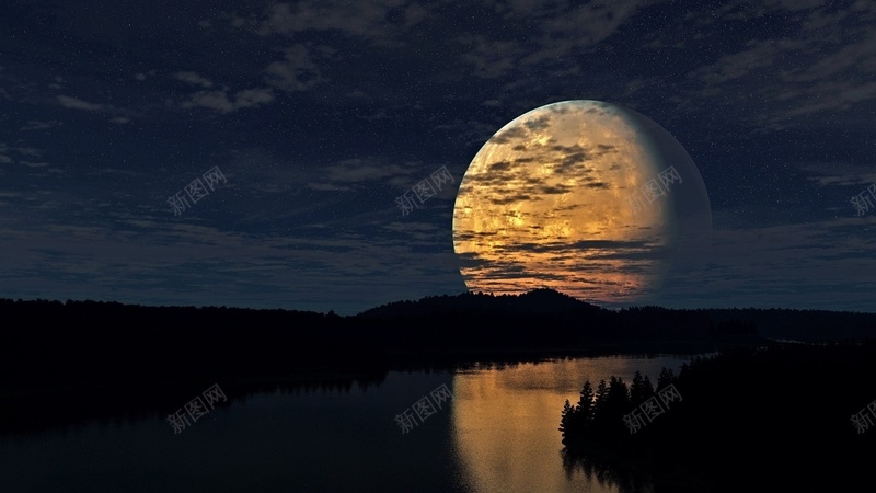 藏在月亮里的星河jpg设计背景_新图网 https://ixintu.com 月亮 河流 天空 风景