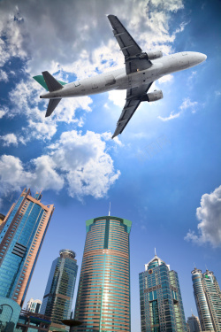 城市建筑与航空飞机背景素材背景