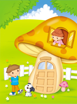 蘑菇男孩卡通男孩女孩幼儿园海报背景素材高清图片