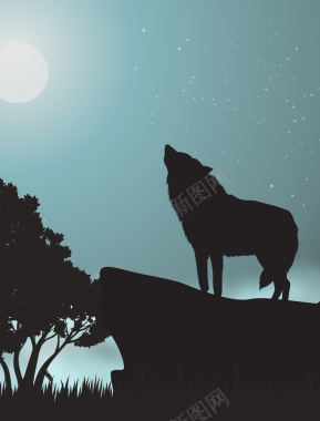 月色狼嚎狩猎营销商业背景素材背景