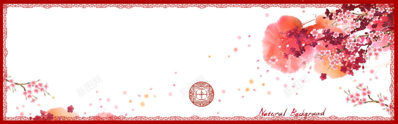 红色中国风花卉背景psd设计背景_新图网 https://ixintu.com 中国风 梦幻 浪漫 红色 花卉 海报banner 白色