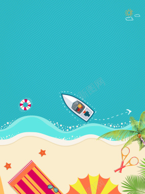 海滩卡通插画旅游平面广告背景