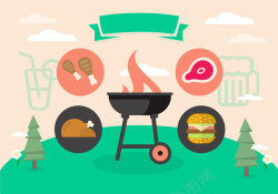 聚会烤肉可爱儿童画风格BBQ海报展卡通背景素材高清图片
