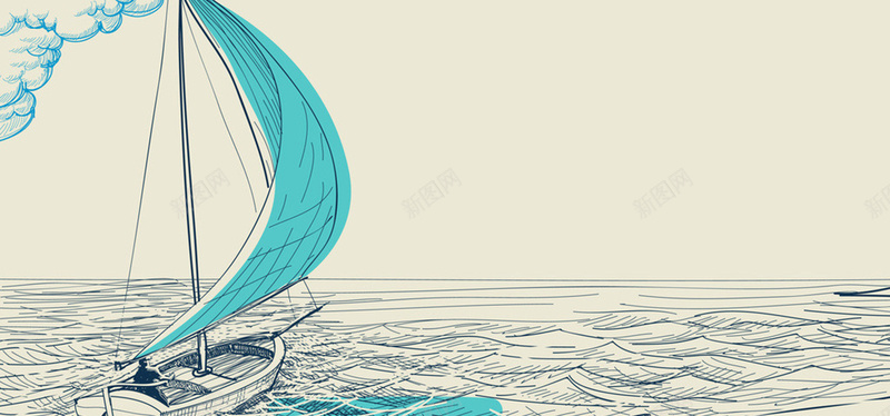 海上帆船背景图jpg设计背景_新图网 https://ixintu.com 帆船 手绘 文艺 海上 蓝色 海报banner 卡通 童趣