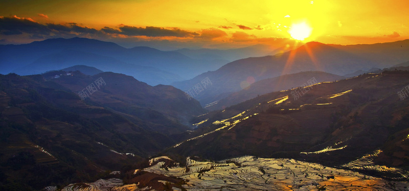 淘宝大气背景图jpg设计背景_新图网 https://ixintu.com 夕阳 晚霞 山峰 摄影 海报banner 风景