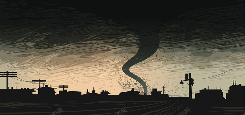 卡通黑暗的飓风bannerjpg设计背景_新图网 https://ixintu.com 乌云 乡村 建筑 插画 飓风 海报banner 卡通 童趣 手绘