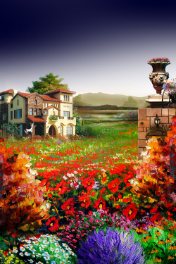 花卉高档油画风景地产海报背景高清图片
