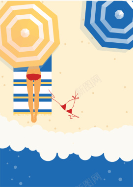 卡通手绘清凉夏季沙滩度假背景素材背景