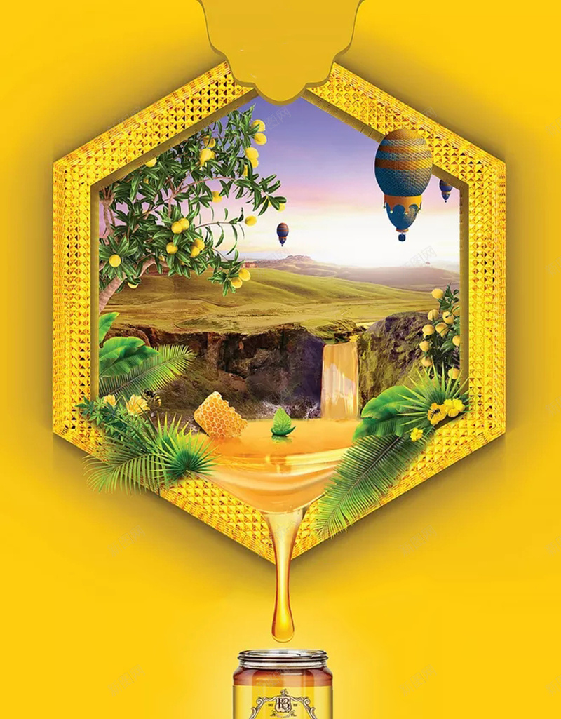 蜂蜜宣传海报设计psd设计背景_新图网 https://ixintu.com 黄色调 宣传 广告 生产 蜂蜜 销售 创意 养殖 厂商