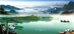 山清水秀山水风景画高清图片