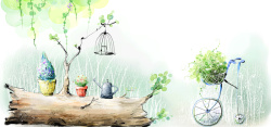 鸟笼树插画背景高清图片