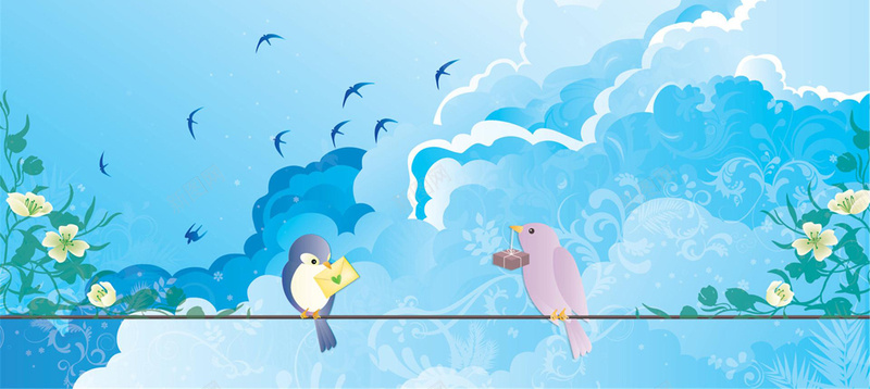 卡通背景jpg设计背景_新图网 https://ixintu.com 云 卡通 小鸟 手绘 海报banner 燕子 童趣 紫色的燕子