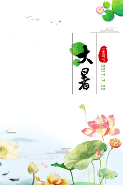 中国风广告牌简约手绘荷花大暑节气背景素材高清图片
