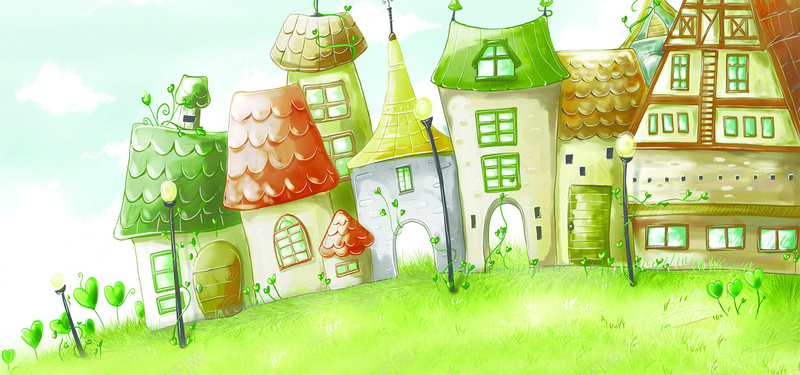 房屋卡通童趣绿色教育海报背景背景