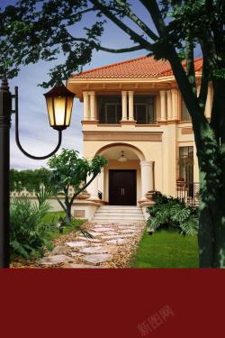 房地产的路灯大气欧式别墅房地产海报背景素材高清图片