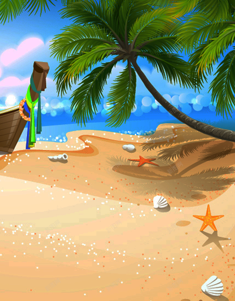 椰子树H5背景jpg设计背景_新图网 https://ixintu.com 个性 创意 沙滩 海边 椰子树 H5背景 卡通 童趣 手绘