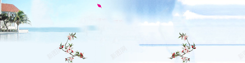 海景背景jpg设计背景_新图网 https://ixintu.com 海景 楼房 花枝 海报banner 摄影 风景