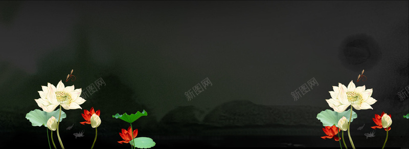 中国风背景jpg设计背景_新图网 https://ixintu.com 淘宝海报创意 大气创意 荷花 中国风 海报banner 原创淘宝设计