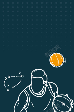 手绘卡通篮球球赛运动员海报背景素材背景