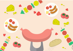 聚会烤肉素材可爱儿童画风格BBQ海报展卡通背景素材高清图片