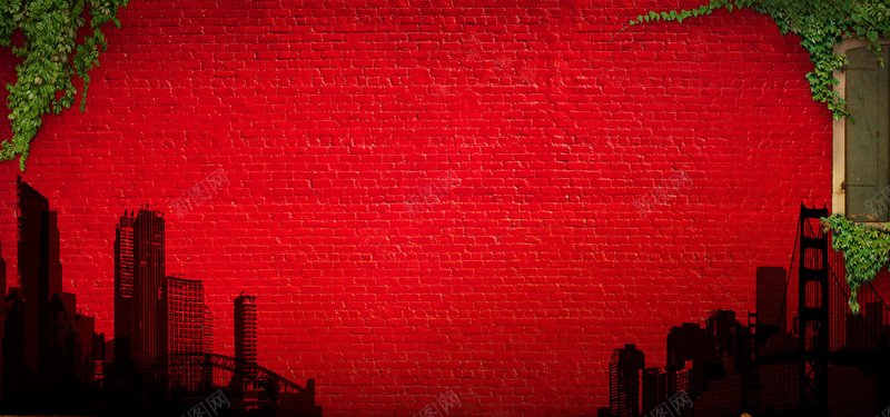 砖墙质感纹理红色婚庆电商海报背景背景
