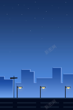 夏季小清新户外风景图手绘卡通路灯海报背景素材高清图片