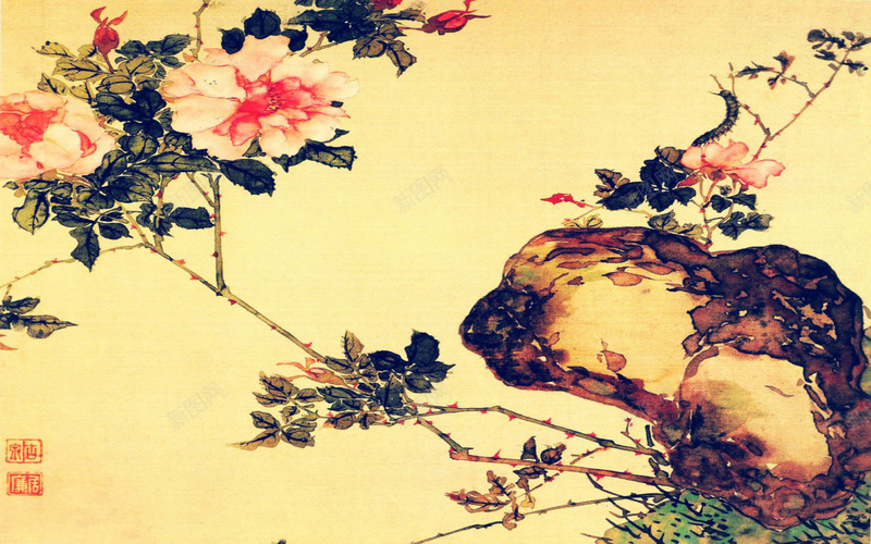中国风花卉国画背景jpg设计背景_新图网 https://ixintu.com 中国风 国画 花卉