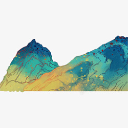 国潮手绘山峰素材