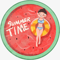 夏天卡通女孩和西瓜泳池素材