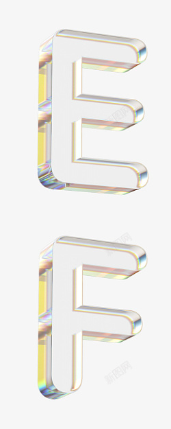 立体水晶透明金边字母ef素材